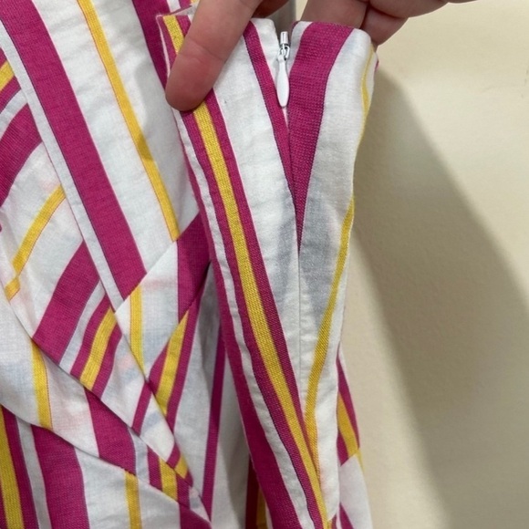 Parker Jay Striped Ruffle Front Sleeveless Pink & White Mini Dress SIZE MEDIUM - Picture 6 of 9
